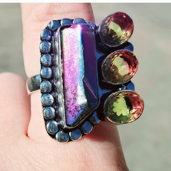 New Rainbow Hematite and Ametrine 925 Silver Ring. - Picture 9 of 16